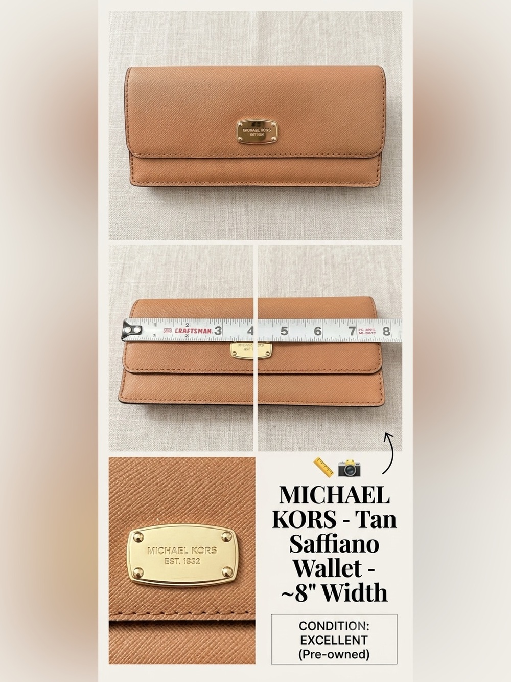 Michael Kors Tan Saffiano Leather Wallet - Excellent Condition, ~8"